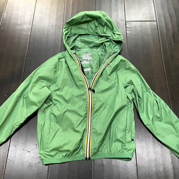 K Way Packable Rain Jacket Full Zip Unisex Green Kids Size 8Y - Picture 1 of 5
